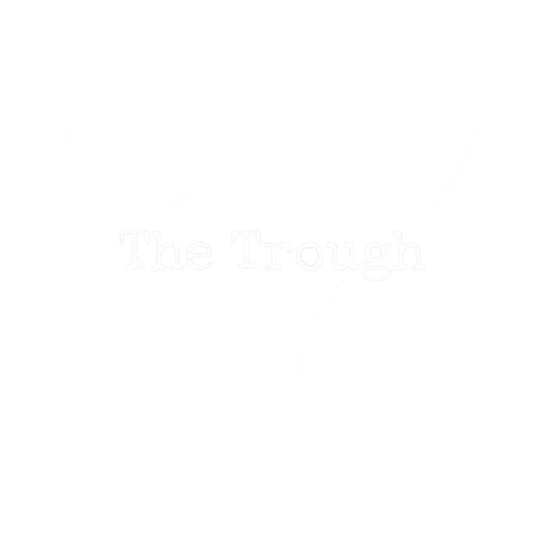 The Trough logo in all white