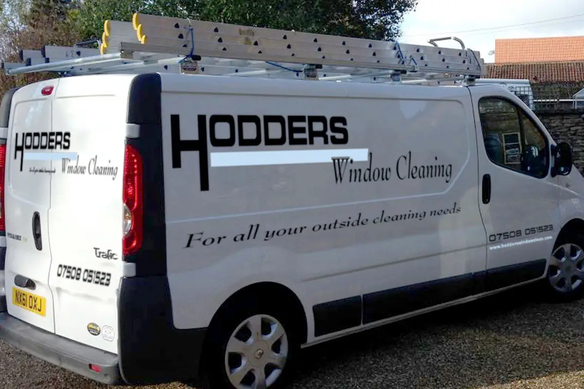 Hodders Window Cleaning Logo design on the side of their van