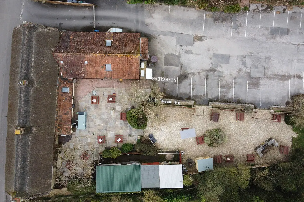 Birds eye view of The Royal Oak Over Stratton Pub